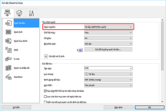 hình: Hộp thoại Cài đặt